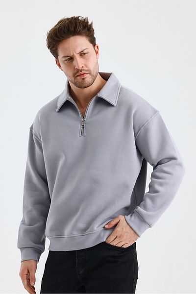 cotside Men's Polo Neck Oversize Half Zipper Cotton Sweatshirt