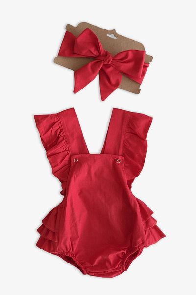 Parla Kids Red Cotton Baby Girl Salopet and Bandana Christmas Set