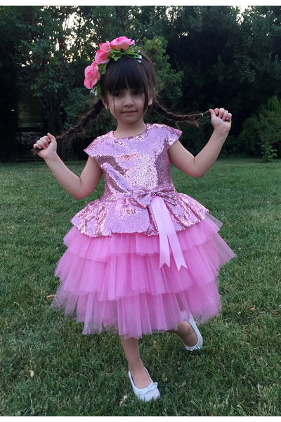 Mixie Girl's Pink Tulle Evening Dress