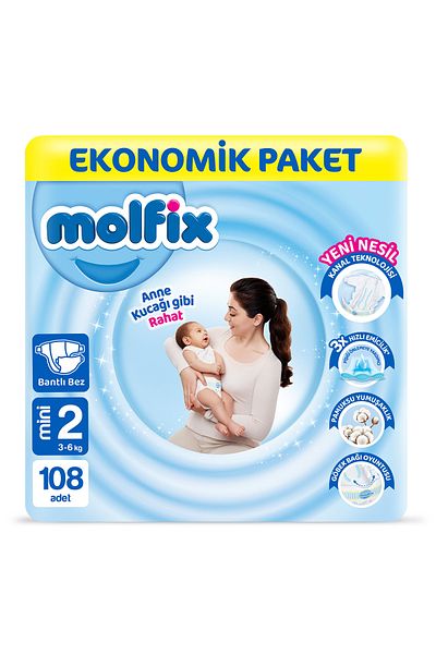 Molfix Baby Diapers Size 2 Mini Economic Package 108 Pieces