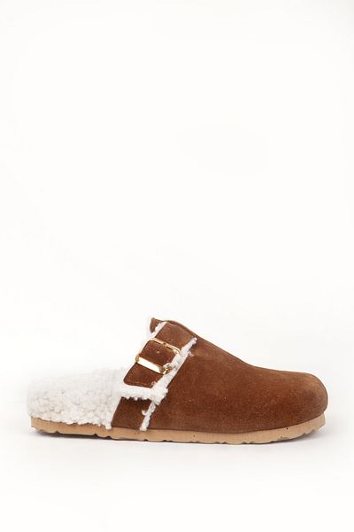 Dericlub Taba Real Leather Zy 7964 - Άνετη εφαρμογή, μπροστινές κλειστές μάλλινες παντόφλες