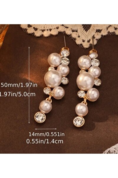 ER TAKI Gold Renkli Taşlı ve İncili Şık Nişan Kına Nikah Düğün Abiye Küpe