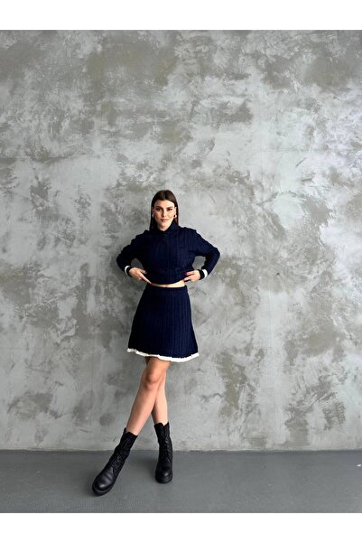 ZF BUTİK POLO-Kragen-Strickset mit MINI-Rock