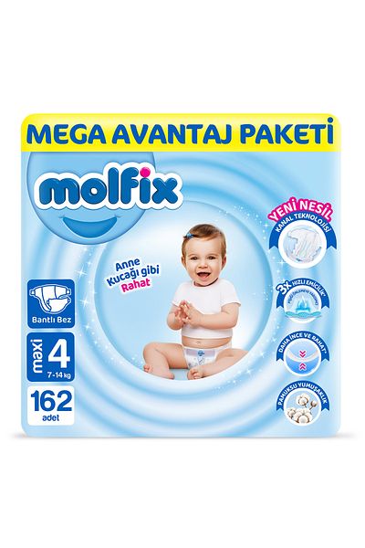 Molfix Size 4 Maxi Mega Baby Diapers - Pack of 162
