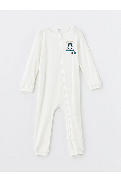 LC Waikiki Lcw Baby Printed Crew Neck Long Sleeve Printed Baby Boy Romper 2Pcs