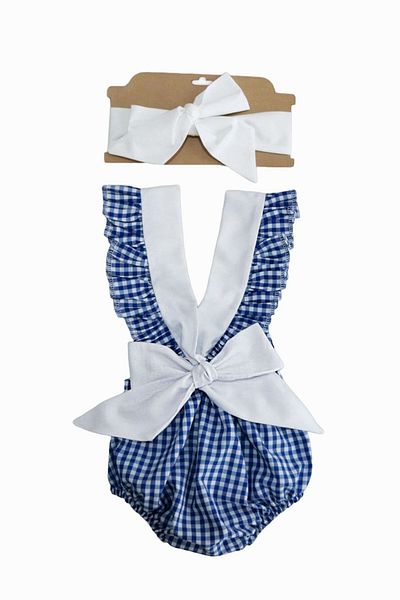 Parla Kids Baby Girl Rare Cotton Gingham Salopet Bandana Set