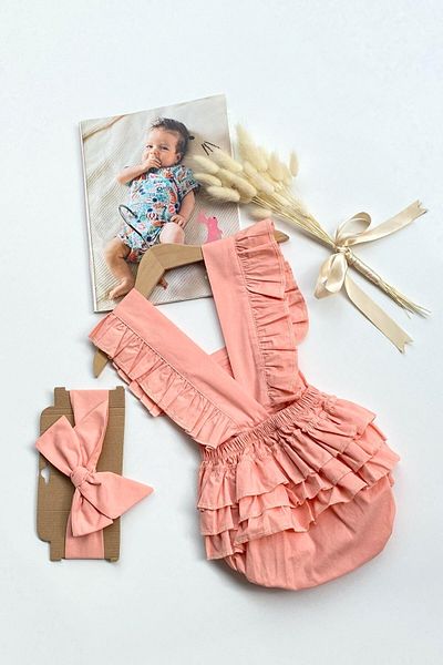 Parla Kids Salmon Frilled Salopette Set