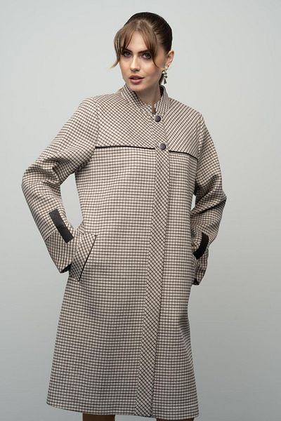 Olcay Plus-Size-Kaschmirmantel mit Stehkragen und quadratischem Muster – STONE 3026