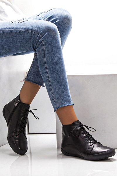 Deripabuc Genuine Leather Black Women's Leather Boots Trc-b503