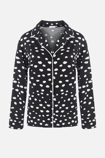koza iç giyim Women's Shirt Collar Speckle/Dots Patterned Pajamas Set with Intermediate Piping Detail