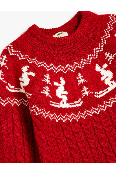 Koton Strickpullover mit Skimuster – Langarm, Rundhalsausschnitt