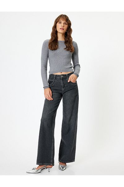 Koton Crew Neck Long Sleeve Hair Knit Patterned Knitwear Sweater