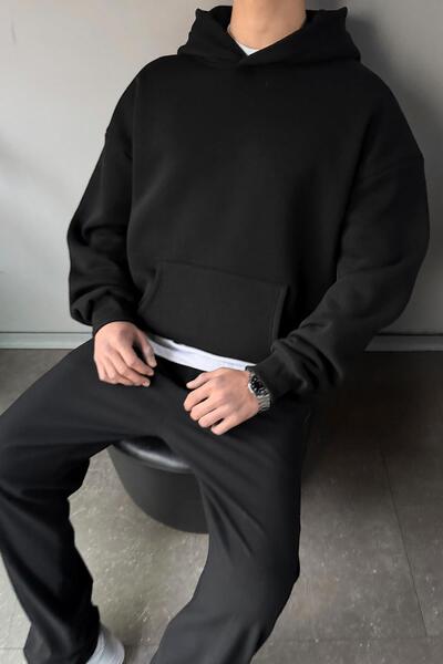 Flaw Wear Βασικό μαύρο φούτερ με κουκούλα