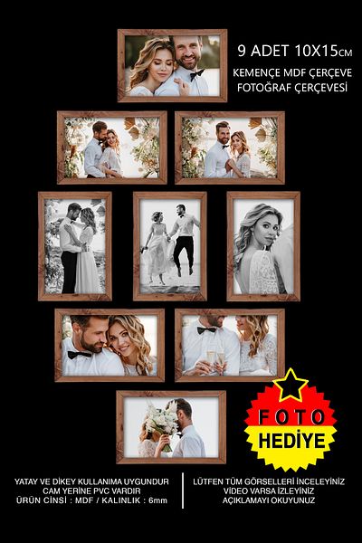 Bytwo 9 PCS 10X15 BELT WOODEN FRAME MDF - PLEXY PHOTO FRAME
