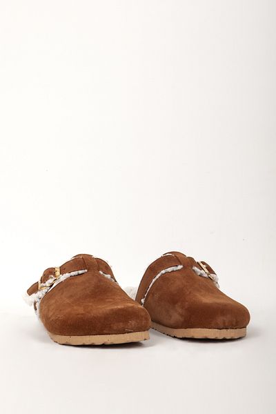 Dericlub Taba Real Leather Zy 7964 - Άνετη εφαρμογή, μπροστινές κλειστές μάλλινες παντόφλες