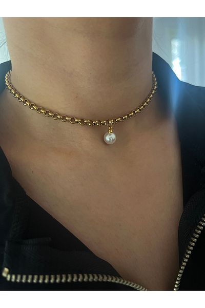 Hoop jewelery Steel Pearl Tip Choker