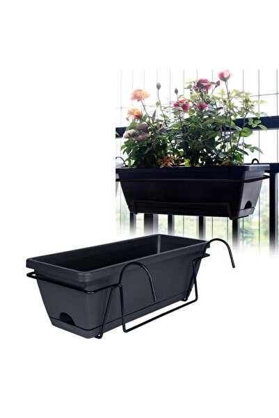 Choice وعاء نباتات معلق رمادي داكن لشرفة المنزل، سلة نباتات مستطيلة الشكل، صن...