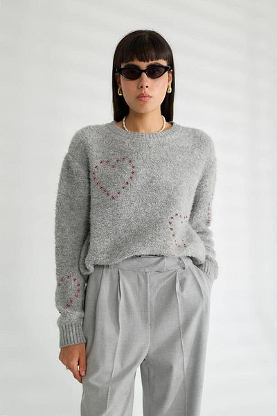 Robin Women's Gray Heart Stone Knitwear Sweater
