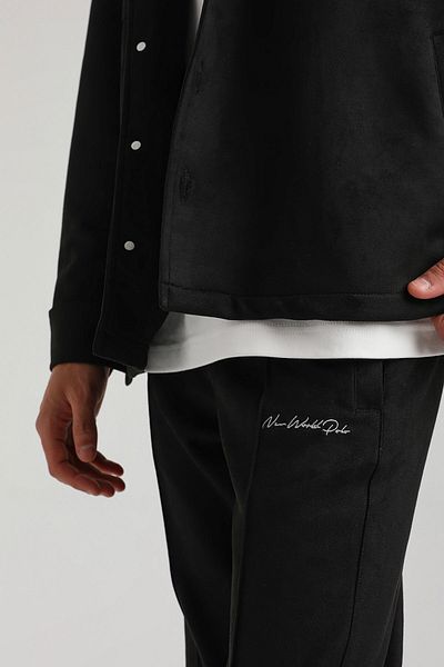 NEW WORLD POLO Suede Top Black Slim Fit Set 23fwm64027