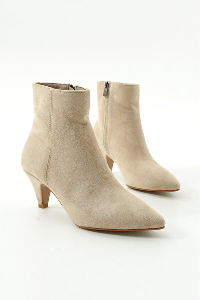 Gökçe Shoes Sabina Krem Süet Günlük Kullanım Kadın Topuklu Bot