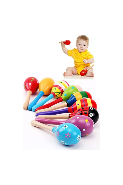 Genel Markalar Renkli Ahşap Marakas Bebek Çocuk Enstrüman Çıngırak Çalkalayıc...