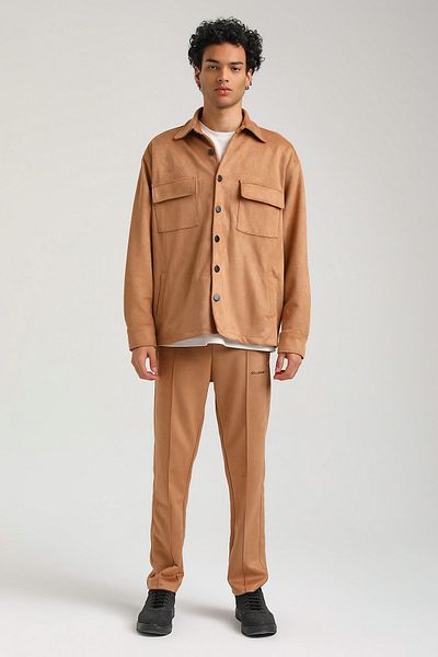 NEW WORLD POLO Suede Top Beige Slim Fit Set 23fwm64027