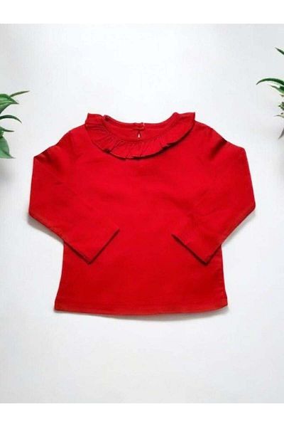 Zekids Baby Girl Red Blouse with Ruffled Collar