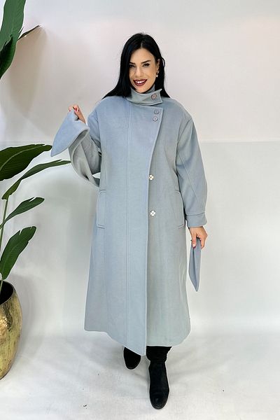 GÖKSEL Blue Plus Size Long Coat