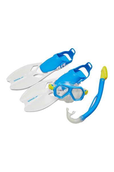 SPEEDO Ju Dual Lenses & Fins Unisex Çocuk Mavi Maske Palet Ve Şnorkel Set UNI...