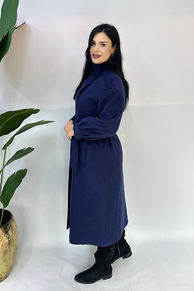 GÖKSEL Plus Size Cashmere Coat - Navy Blue