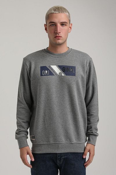 NEW WORLD POLO Crew Neck Gray Melange Slim Fit Sweatshirt 24Fwm60184