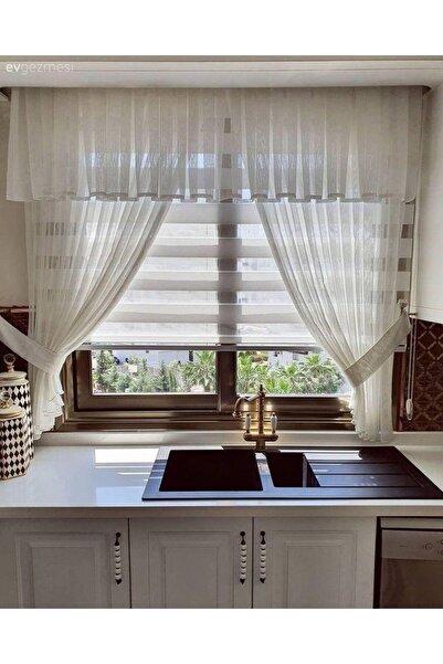 RMhome desing farbalı mutfak perdesi modern tül perde farbela 1/3 mutfak tülü