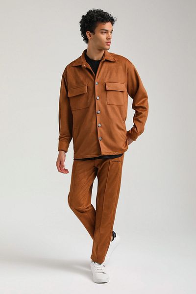 NEW WORLD POLO Suede Top Brown Slim Fit Set 23fwm64027