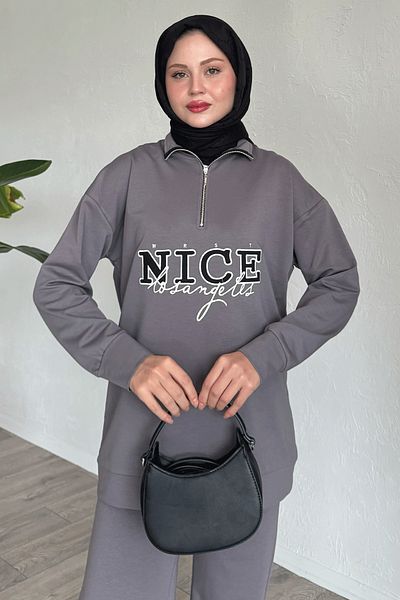 InStyle طقم مكون من قطعتين أنثراسايت بسحاب مكتوب جميل