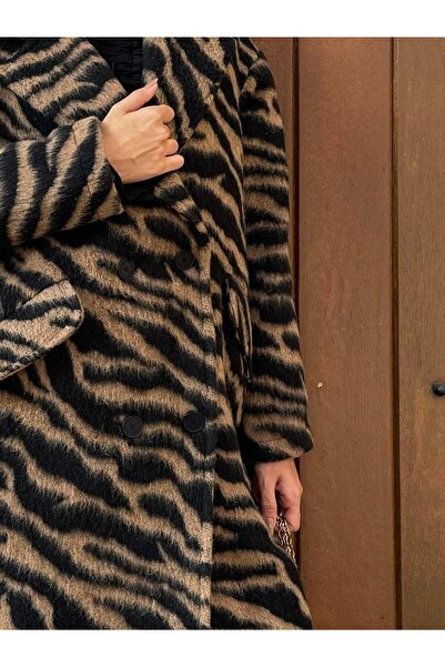 minaaise Жіночий пальто з підкладкою з шардоном і зебра-принтом 26207