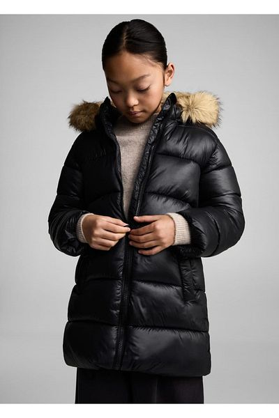 MANGO Kids Quilted Anorak - Faux Fur Hood