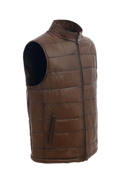 fubileather Мъжки елек от естествена кожа Gosten кафяв пух
