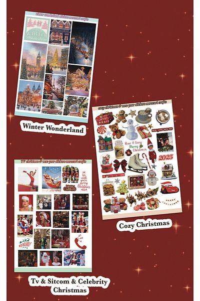 merccuri crafts Christmas 5-Piece Aesthetic Sticker Set (125+Pcs) New Year Postcard Gift Journal Sticker