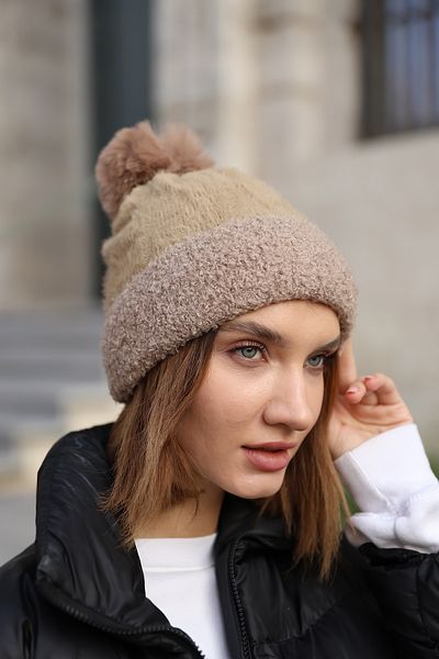 Luminos Butik Mink Imported Beanie with Wool Pompom - Bere1136