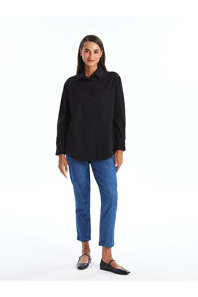 LC Waikiki Lcw Modest Solid Dlouhý rukáv Oversize popelínová dámská košile
