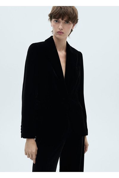 MANGO Woman Molded Velvet Blazer Jacket