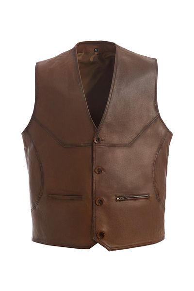 fubileather Елек от естествена агнешка кожа с копчета (мъжки кожен елек)