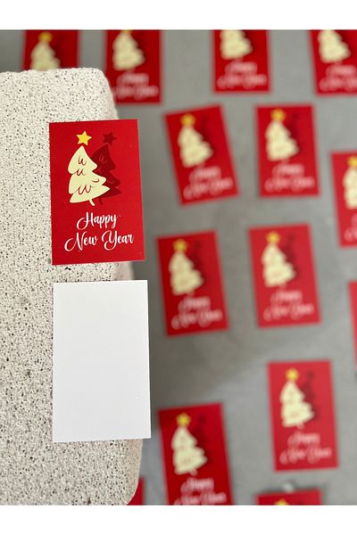 Meyofficial New Year's Greeting Card - Pine Tree Themed, 8*5 Cm, Pack of 20