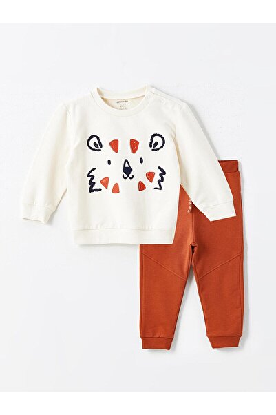 LC Waikiki LCW baby Bisiklet Yaka Uzun Kollu Baskılı Erkek Bebek Sweatshirt ve Eşofman Alt 2'li Takım