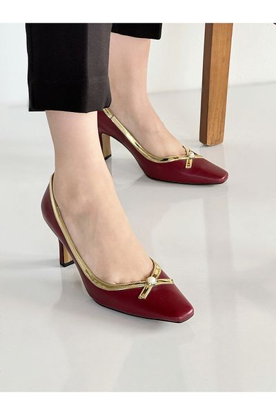 Cudo Burgundy Skin Thick Heeled Orthopedic Shoes