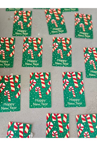 Meyofficial New Year's Candy Cane Greeting Card - 8X5 Cm, 20Pcs