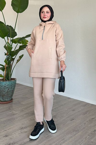 InStyle طقم جيب شبه بسحاب باللون البيج