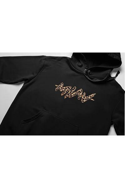 swOzz Leopard Hoodie Printed Thick Cotton Oversize Unisex Black Sweatshirt