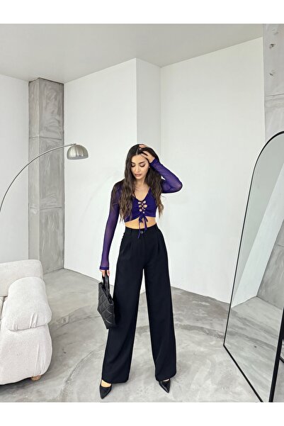 BİKELİFE Women's High Waist Wide Leg Palazzo Fabric Pants