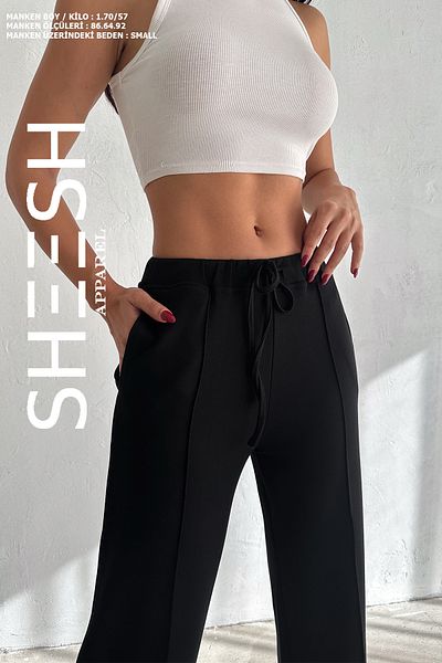 SHEESH APPAREL Φούτερ παντελόνι Palazzo με απαλή υφή μαύρο φαρδύ πόδι Modal Turf
